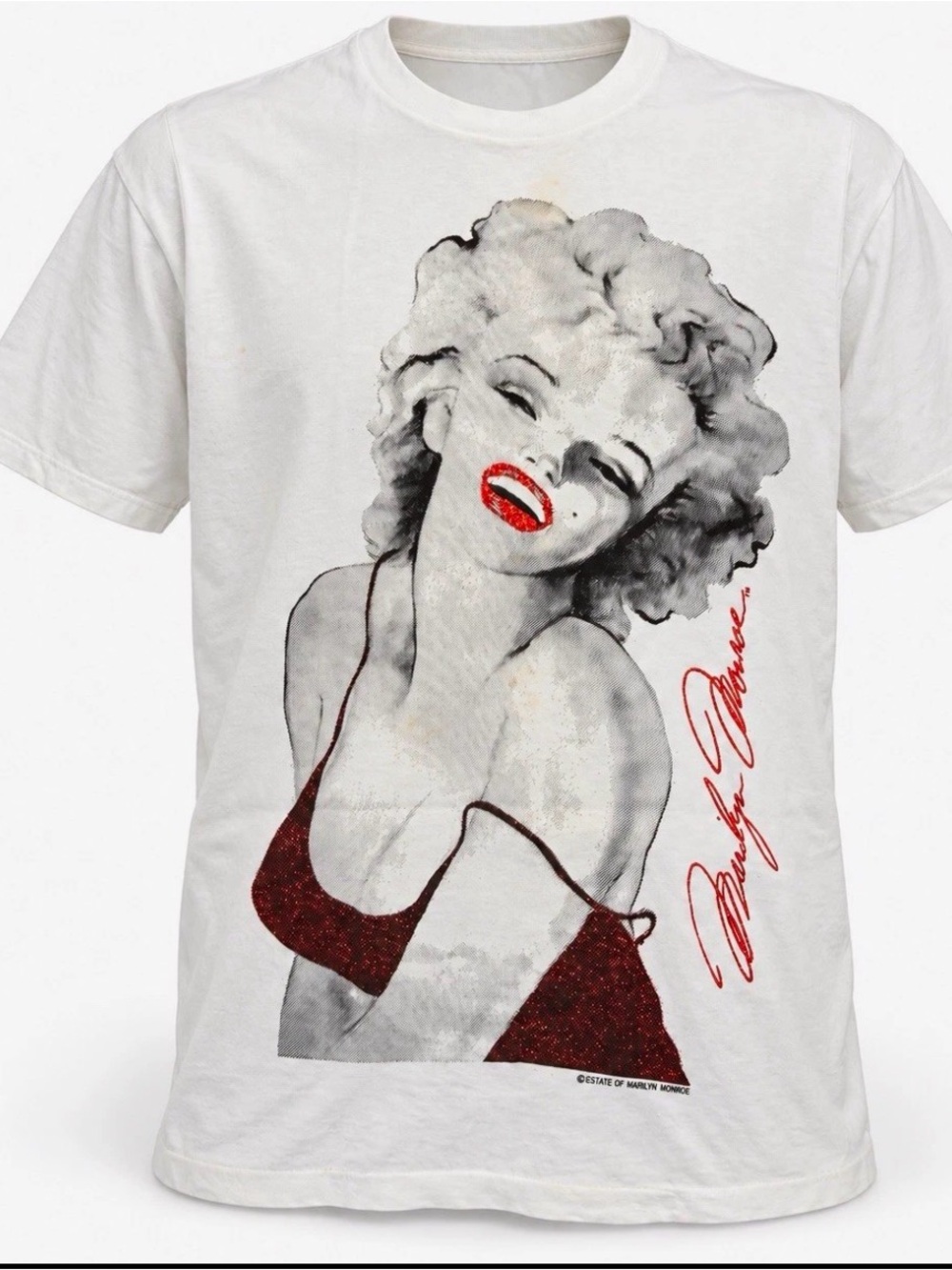 Diamond Dust Marilyn Monroe T Shirt Large White Red Glitter Cotton Made in USA